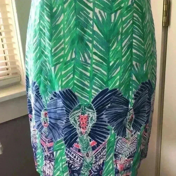 Lilly Pulitzer Blue Green and Hot Pink Sleeveless V-Neck dress w/ Elephants Sz 2 - Picture 2 of 8